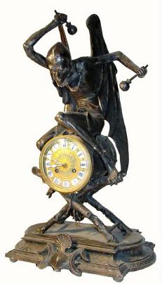 C.1860, French, Bronze Figural Clock, "A Bat Man" with drum sticks. — Antique Clocks Price Guide