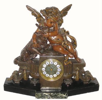 C.1900, French, Bronzed Spelter Figural clock, "A Boy and His Dog", in excellent restored condition. — Antique Clocks Price Guide