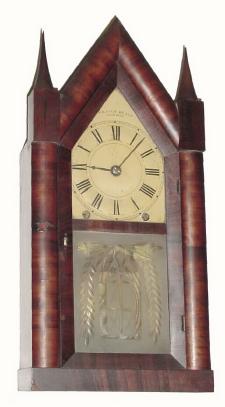 C.1845, Brewster and Ingrahams, Bristol, CT, 8-day brass spring "Sharp Gothic" or steeple clock, — Antique Clocks Price Guide