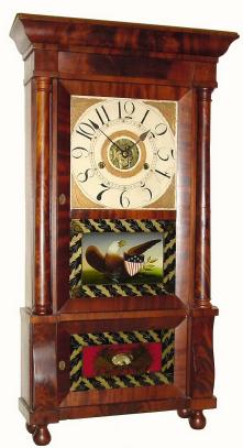 C.1840, Williams, Orton, Preston's and Co., Farmington, Conn., 8-day time/strike column and cornice shelf clock — Antique Clocks Price Guide
