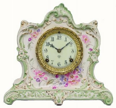 C.1905, Ansonia La Lorne, Royal Bonn porcelain clock in very good original condition. — Antique Clocks Price Guide