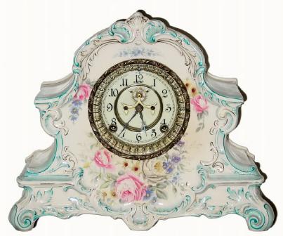 C.1900, Ansonia Clock Co. "La Nord" Royal Bonn porcelain china clock, — Antique Clocks Price Guide