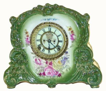 C.1901, Ansonia Clock Co., "La Corsia", Royal Bonn china clock in very good original condition. — Antique Clocks Price Guide