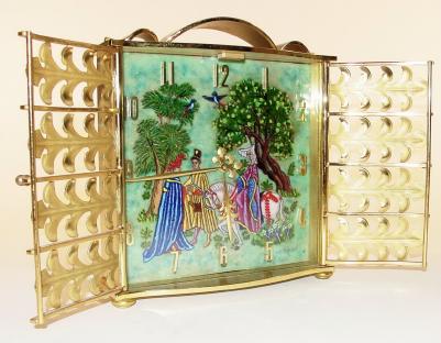 C.1965, Swiss, Imhof, Gilt Brass Boudoir clock with enameled dial. — Antique Clocks Price Guide