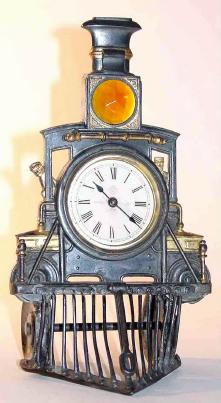 C.1886, Ansonia Clock Co., "Novelty No. 44, Locomotive", in very good original condition. — Antique Clocks Price Guide
