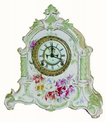 C.1901, Ansonia Clock Co., "La Verdon", Royal Bonn china clock in very good original condition. — Antique Clocks Price Guide