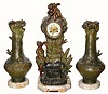 C.1890, French, Bronzed Spelter Clock Set, titled "A la Fontaine",