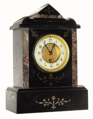 C.1890, French, Black slate and onyx mantel clock in generally good original condition. — Antique Clocks Price Guide