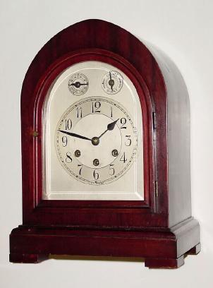 C.1914, German, Gustav Becker, Westminster chime bracket clock, mahogany with silvered dial and in very good original condition. — Antique Clocks Price Guide