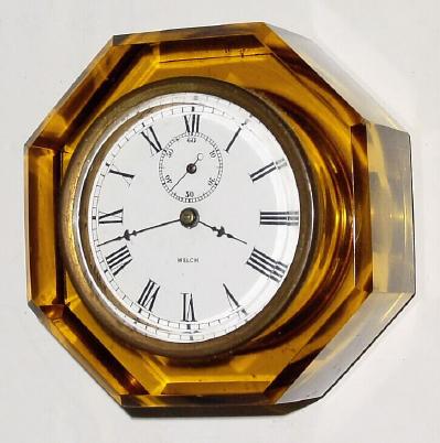 C.1885, E. N. Welch, "Jewel", model, amber glass paperweight clock, 1-day time and strike (nicely made movement will usually run 2 days). — Antique Clocks Price Guide