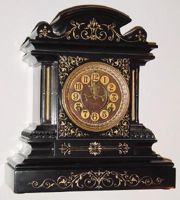 C.1885, Ansonia, MARBELITE No. 8, in very nice restored condition, with original hard rubber dial and open escapement. — Antique Clocks Price Guide