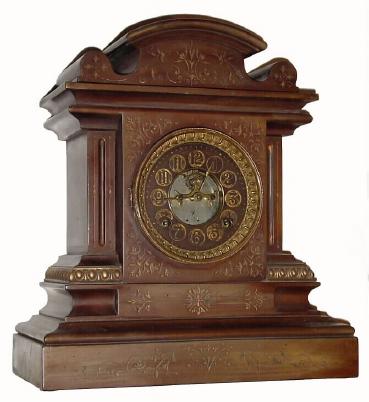 C.1885, Ansonia, MARBELITE No. 8, in restored condition, with original hard rubber dial and open escapement, now MISSING RUBBER DIAL CENTER. — Antique Clocks Price Guide