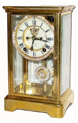 C.1910, Ansonia CRYSTAL, 4-glass mantel regulator in excellent original condition. — Antique Clocks Price Guide