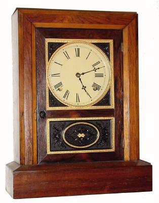 C.1870, Jerome and Co., (New Haven) , 8-day rosewood cottage clock with guttu purcha or thermo-plastic inserts in the door. — Antique Clocks Price Guide