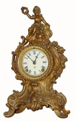 C.1905, Ansonia Clock Co., CYGNET, gilt metal mantel clock in very good original condition, as-found from storage. — Antique Clocks Price Guide