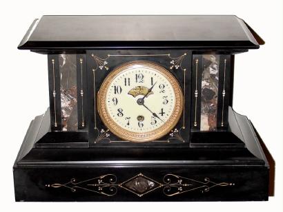 C.1890, Boston Clock Co., 8-day time/strike, tandem wind, marble mantel clock. — Antique Clocks Price Guide