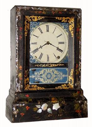 C.1848, Terry and Andrews, Stenciled, painted and MOP inlaid wooded cased, 8-day shelf clock in very good original condition. — Antique Clocks Price Guide