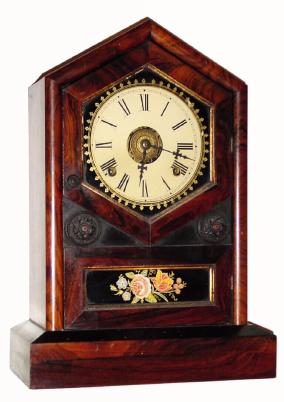 C.1870, Jerome and Co. (New Haven), 8-Day, Rosewood, T/S/Alarm, and except for the repainted dial, in outstanding original condition. — Antique Clocks Price Guide