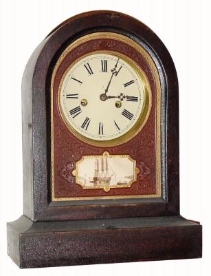 C.1870, Jerome and Co. (New Haven), 1-Day, Round Gothic shelf clock in generally good original condition, except for the repainted dial. — Antique Clocks Price Guide