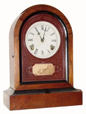 C.1870, Jerome and Co. (New Haven), 8-Day, Round Gothic shelf clock in very good condition, the mahogany case nicely refinished. — Antique Clocks Price Guide