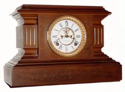 C.1885, Ansonia, Marbelite No. 2, in good original condition, and with excellent porcelain dial with exposed escapement. — Antique Clocks Price Guide