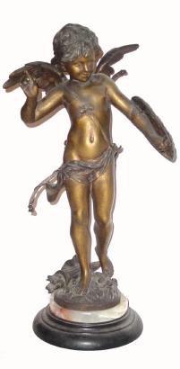 C.1900, French, Single Statue of CUPID, on a marble base, as-found. — Antique Clocks Price Guide