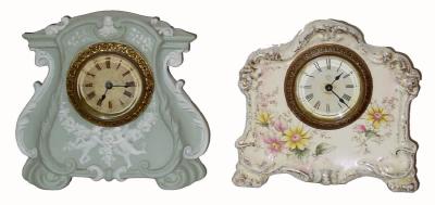 C.1905, Ansonia (Lot of 2) Mini porcelain clocks: — Antique Clocks Price Guide