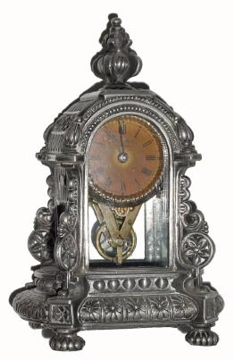 C.1885, Parker and Whipple, Meriden, CT, Uncommon miniature cast boudoir clock with exposed lever escapement. — Antique Clocks Price Guide
