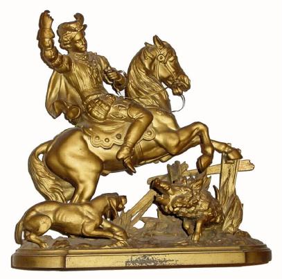 C.1905, Ansonia, Boar Hunter, clock top garniture, — Antique Clocks Price Guide