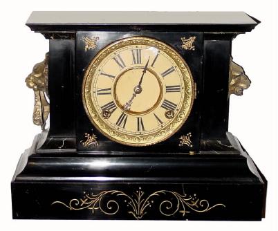 C.1880, F. Kroeber Clock Co., "Hungaria", 8-day time/strike iron mantel clock, — Antique Clocks Price Guide