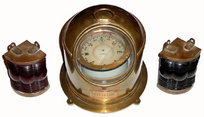 C.1900, English, Sestrel, Ship's Compass, plus 2 marine lights, all in good as-found condition. — Antique Clocks Price Guide