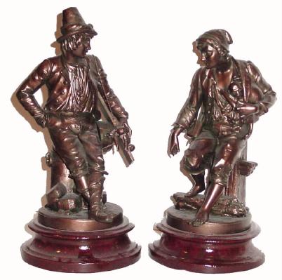 C.1900, Ansonia, Pair of Garniture Statues, No. 1101, The Italians, in good restored condition. — Antique Clocks Price Guide