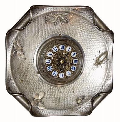 C.1890, German, Easel Clock, a silvered brass tray with curled up corners, — Antique Clocks Price Guide