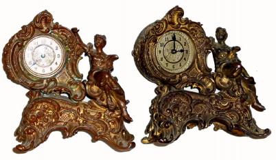 C.1904, (Lot of 2) Ansonia GLADYS novelty clocks, as-found, — Antique Clocks Price Guide