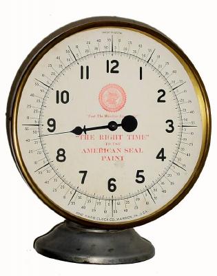 C.1930, One Hand Clock Co., Warren, PA, advertising "The Right Time to use American Seal Paint", — Antique Clocks Price Guide