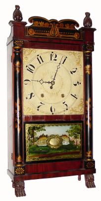 C.1835, E. and G. W. Bartholomew, Bristol, Conn., 30-hour time/strike wood movement shelf clock, short drop. — Antique Clocks Price Guide