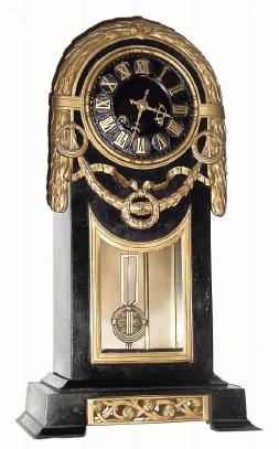 C.1900, German, Lenzkirch, Brass and Bronze cased mantel clock in with unique ribbon and acanthus garland motif. — Antique Clocks Price Guide