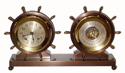 C.1973, Chelsea Clock Co "Claremont" ship's bell clock and barometer set in tu-tone brass and bronze finish and in very good original condition. — Antique Clocks Price Guide