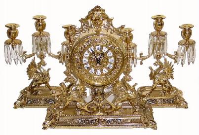 C.1886, Ansonia Clock Co., RENAISSANCE, complete with girandoles and glass prisms, and in excellent restored condition. — Antique Clocks Price Guide