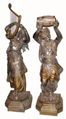 C.1900, Ansonia, Set of Side Garnitures, The Roumanians, finished in Japanese bronze (with wear) and in good condition — Antique Clocks Price Guide