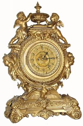C.1895, Ansonia LYDIA, in good, as-found, condition, with an old brushed coat of gold paint. — Antique Clocks Price Guide