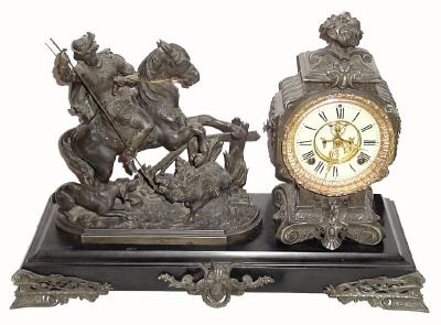 C.1900, Ansonia BOAR HUNTER in good original condition, exceptions noted. — Antique Clocks Price Guide