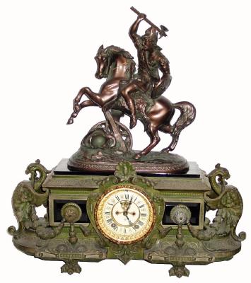 C.1904, Ansonia, "Eureka and No. 1099 Dagobert", as-found, in overall good condition. — Antique Clocks Price Guide