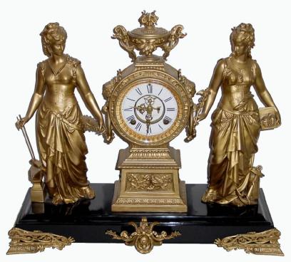 C.1894, Ansonia "ART and COMMERCE", double statue figural clock in nice restored condition, — Antique Clocks Price Guide