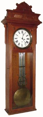 C.1900, Waterbury "REGULATOR No. 60", in oak, as-found, missing its bottom and 2 finials and pedestals for the top. — Antique Clocks Price Guide