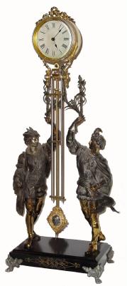 C.1880, Ansonia "FISHER and FALCONER" double statue swing clock in very good condition. — Antique Clocks Price Guide