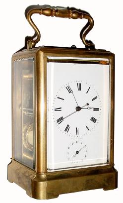 C.1845, French, Bolviller, Paris, Carriage Clock in an early one piece brass case with solid rear door with shutter for winding, serial number 150. — Antique Clocks Price Guide