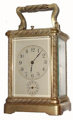 C.1900, French Brass Cased carriage clock, time, strike and repeat. — Antique Clocks Price Guide