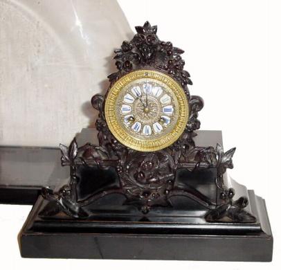 C.1890, French, Rare Mantle Clock with Gutta Purcha molded vines and floral display. — Antique Clocks Price Guide