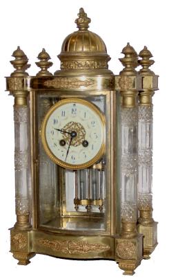 C.1900, French, Fancy Crystal regulator with 4 full cut glass columns and domed top. — Antique Clocks Price Guide
